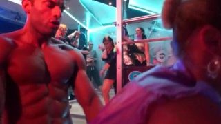 Ripped fitness bodybuilder fucks blonde in orgy