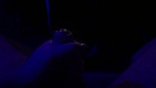 Masturbating with chain around dick and balls under blue light
