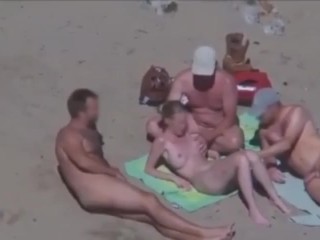 Strangers Come To Cuckold Couple On Nude Beach Wife Jerks Them Off