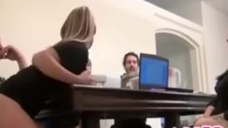 Blonde teen fucking her stepdad during a meeting