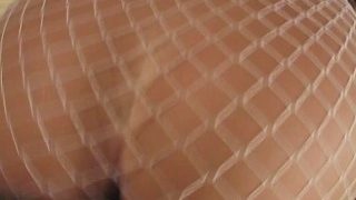 Brunette fucks me in her fishnet body suit