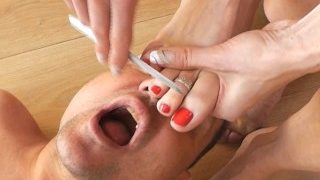 Mistress Uses Slave As Trash Can For Toenails And Foot Shaving 3 (NE)