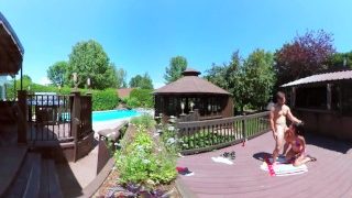 3-Way Porn – VR Group Orgy by the Pool in Public 360