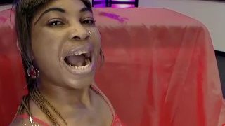 Black Babe Mimi gets her mouth full of cum – Extreme Bukkake