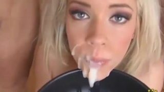 Blonde bukkake sluts use their faces as targets for big cocks and hot spunk
