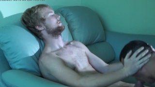 Blowing a tall blonde young dude with a 8′ cock