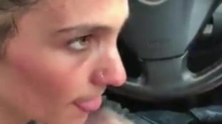 Blowjob with swallow in car from slut