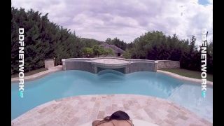 Busty VR Sex Goddess Kira Queen Sucks & Fucks Poolside in POV Porn Scene