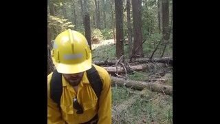 real wildfire worker pulling his cock out and cumming