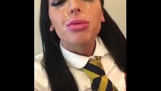 YOUNG SLUTTY SCHOOLGIRL TAKES HUGE FACIAL FROM SUGAR DADDY IN HOTEL
