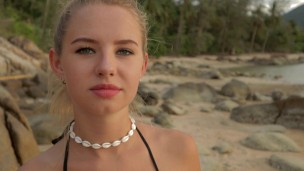 Anal sex and cum eating on a public beach with hot blonde  – RISKY OUTDOOR SEX Cumin4D