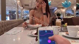 My friend makes me orgasm so hard in a cafe by using remote control toy – Lust 2