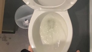 Naughty Piss Slut with a very Full Bladder Power Pisses all over the toilet while standing up!