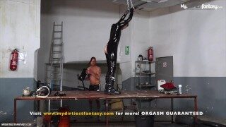 Rubber twink slave pissed on, fucked and bred. Then milked by hot dom! With sex machine